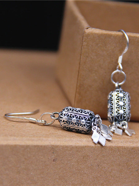Women Vintage S925Silver Lantern Tassel Earrings AT1093 BUYKUD