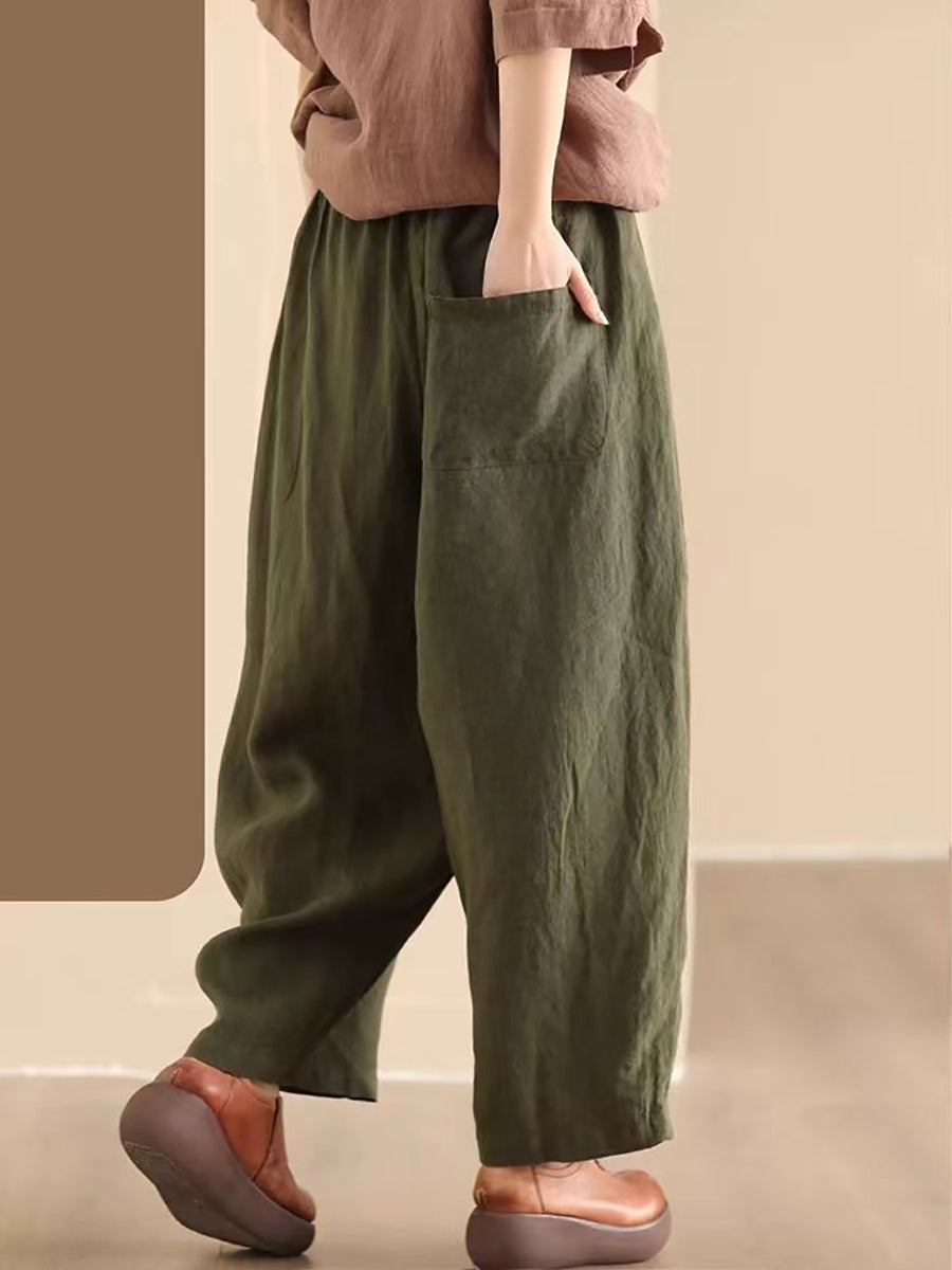 Women Summer Solid Linen Loose Harem Pants BN1006 Ada Fashion