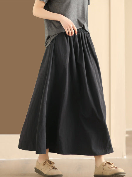 Women Summer Casual Solid Cotton A-shape Skirt KL1014 Ada Fashion