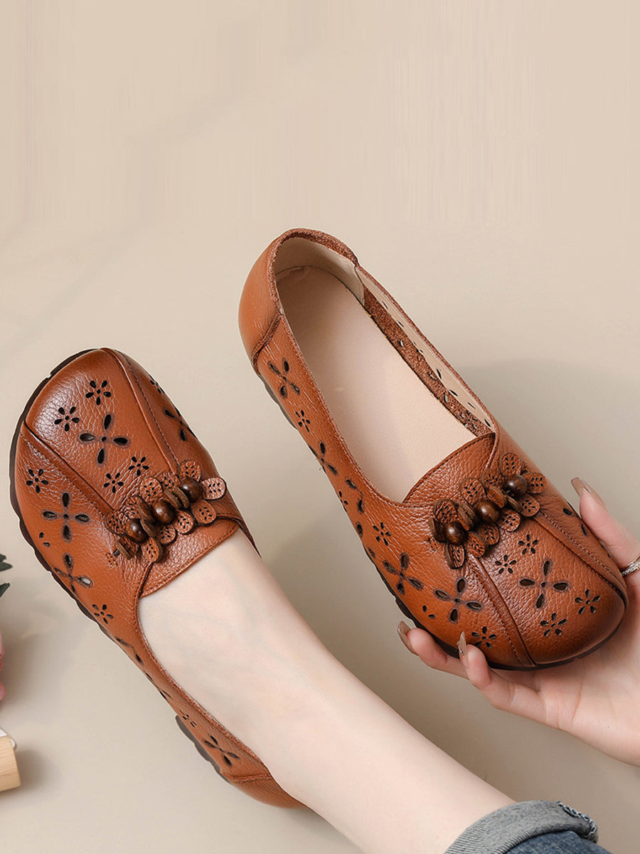 Women Summer Vintage Leather Flower Cutout Shoes FG1026 Ada Fashion