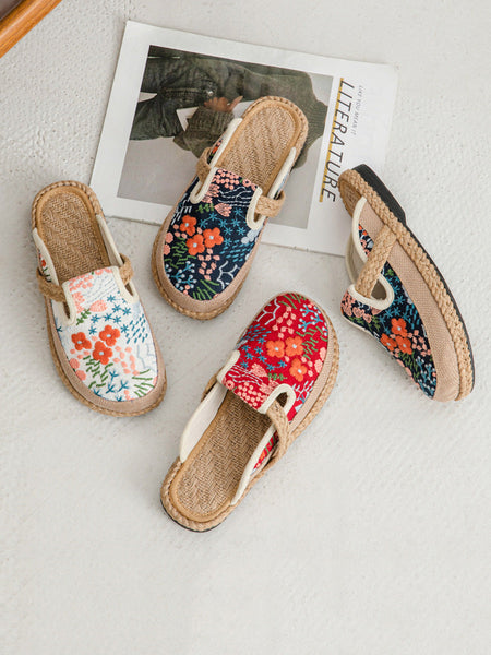 Cotton Ethnic Flower Embroidery Women Slippers Summer FashionChic