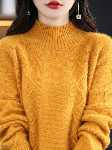 Women Autumn Half-Turtleneck Wool Twist Knit Sweater AX1031 Genistyle Shop