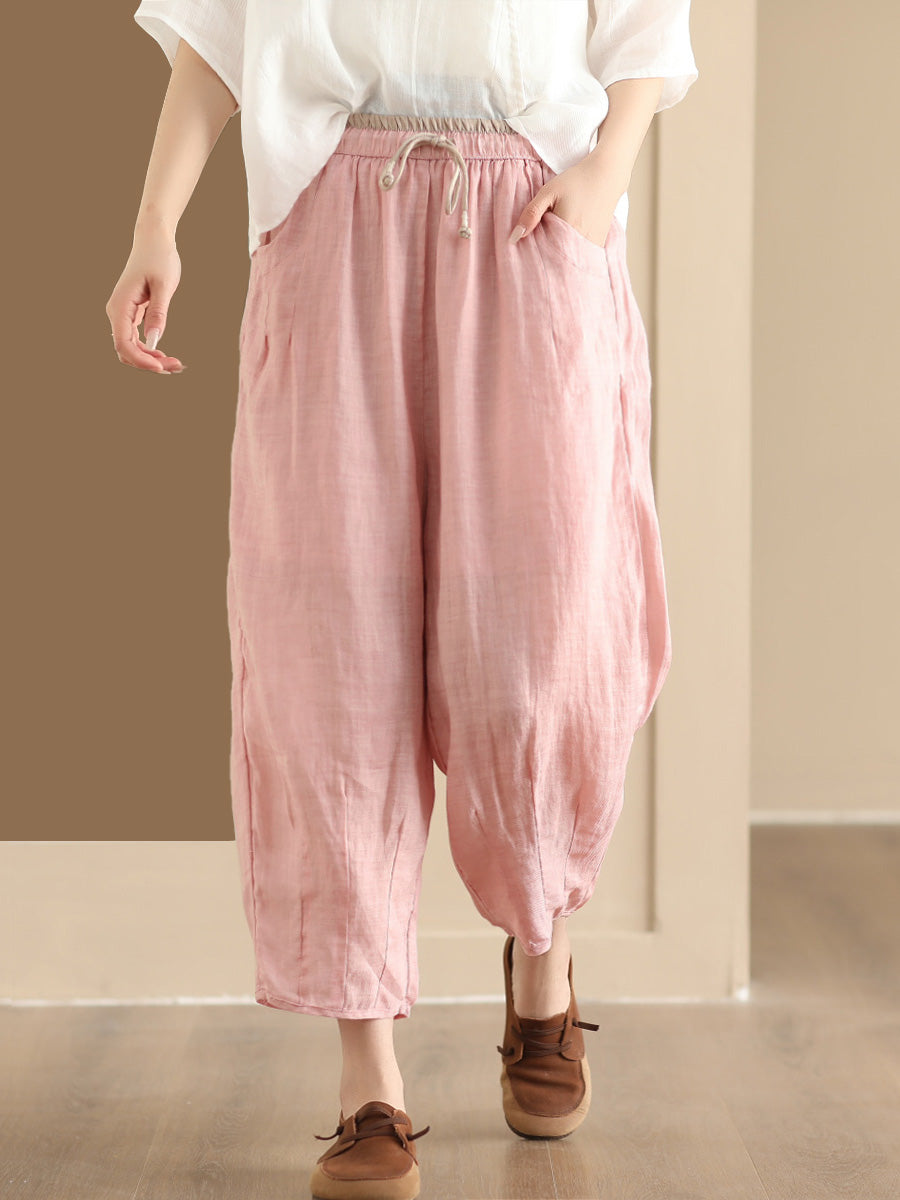 Women Summer Vintage Solid Ramie Harem Pants CX024 BUYKUD