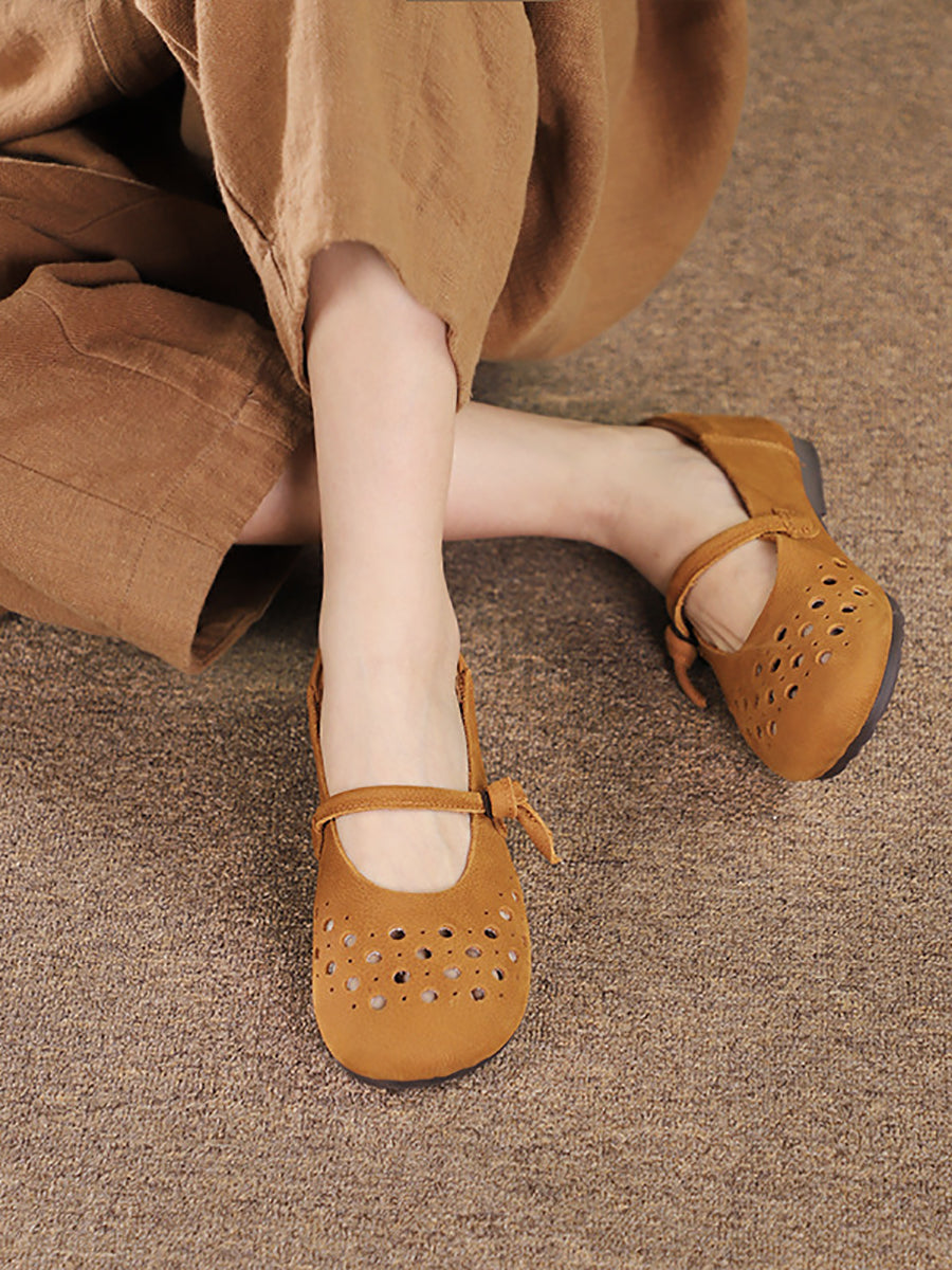 Women Vintage Soft Leather Cutout Solid Shoes XX1053 Ada Fashion