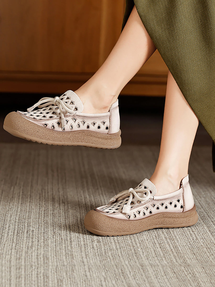 Genuine Shoes Hollow Out Summer Leather Flat Women FashionChic