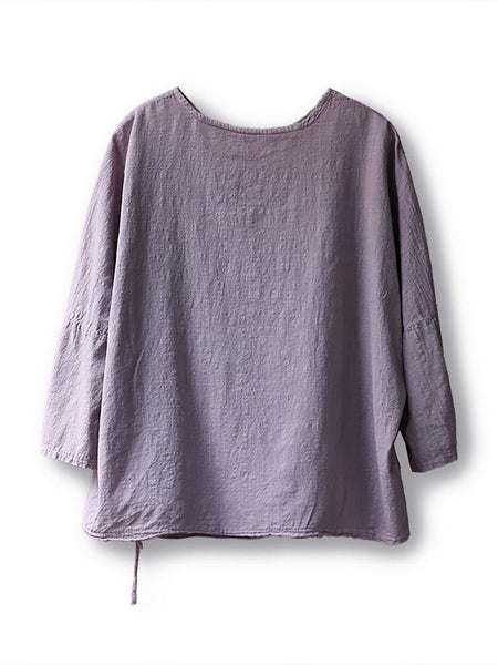Women Spring Vintage Purple Drawstring Cotton Shirt SC1018 Ada Fashion