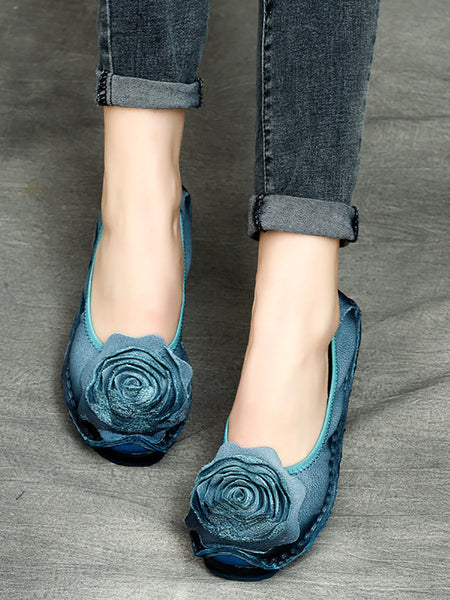 Women Summer Vintage Flower Leather Solid Shoes PP1033 RXMY