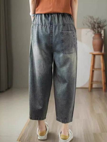 Women Summer Casual Embroidery Denim Harem Pants CV1047 Ada Fashion