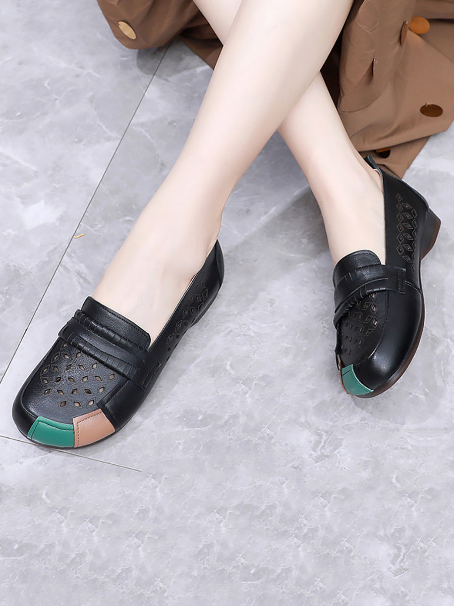 Women Summer Leather Colorblock Cutout Flat Shoes UI1030 Ada Fashion