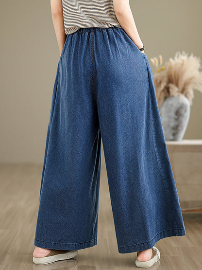 Women Vintage Summer Butterfly Spliced Wide-leg Denim Pants KL1037 Ada Fashion