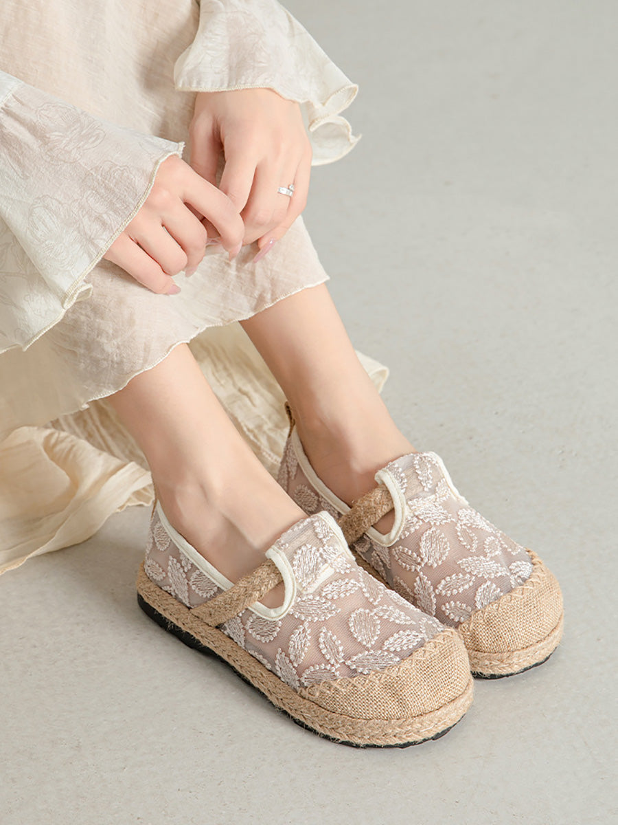 Embroidery Flat Ethnic Women Linen Summer Shoes Flower FashionChic