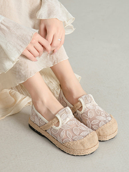 Embroidery Flat Ethnic Women Linen Summer Shoes Flower FashionChic