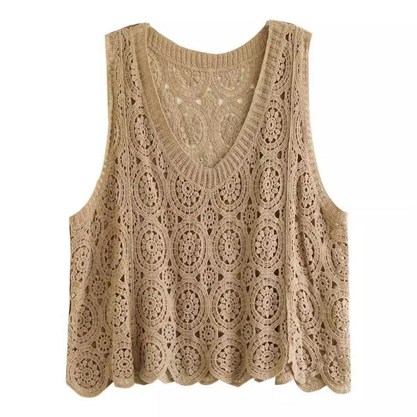 Women Artsy Knitted Cutout V-Neck Vest AS1046 Ada Fashion
