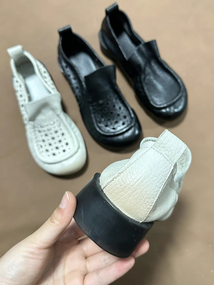 Women Summer Retro Soft Genuine Leather Low Heel Shoes CX013 XRXY