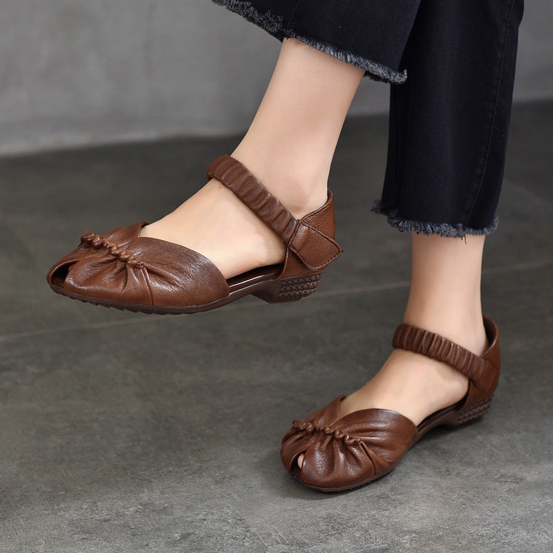 Women Summer Solid Artsy Leather Low-Heel Shoes UI1021 Ada Fashion