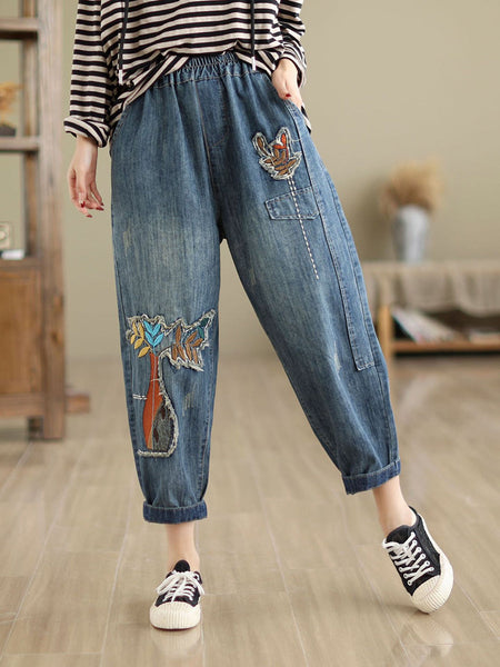 Women Summer Patch Spliced Denim Harem Pants CV1044 Ada Fashion