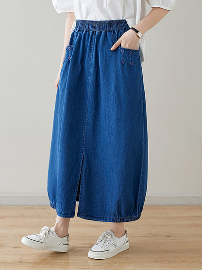 Women Summer Casual Solid Denim Skirt II1048 ZMFS