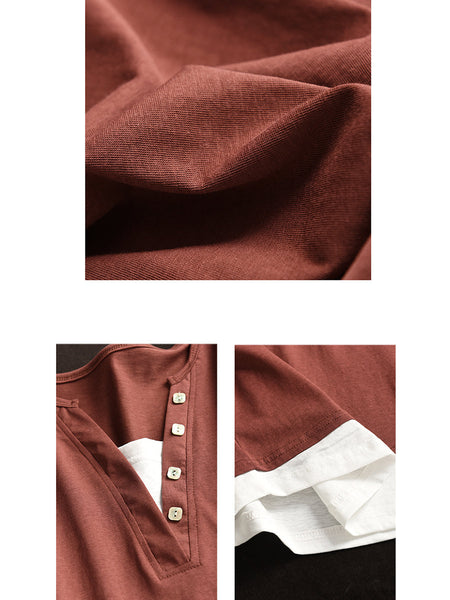 Women Casual Colorblock Pullover V-Neck Cotton Shirt AS1001 Ada Fashion