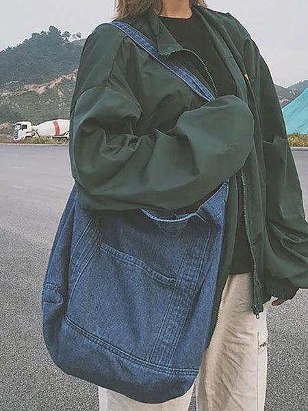 Vintage Solid Denim Spliced Shoulder Bag Handbag OP1038 BUYKUD