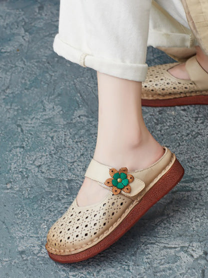 Women Summer Retro Leather Cutout Shoes ZZ1012 Ada Fashion