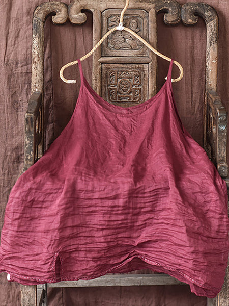 Women Casual Solid Split Hem Stitching Loose Ramie Vest LL023 QYMM