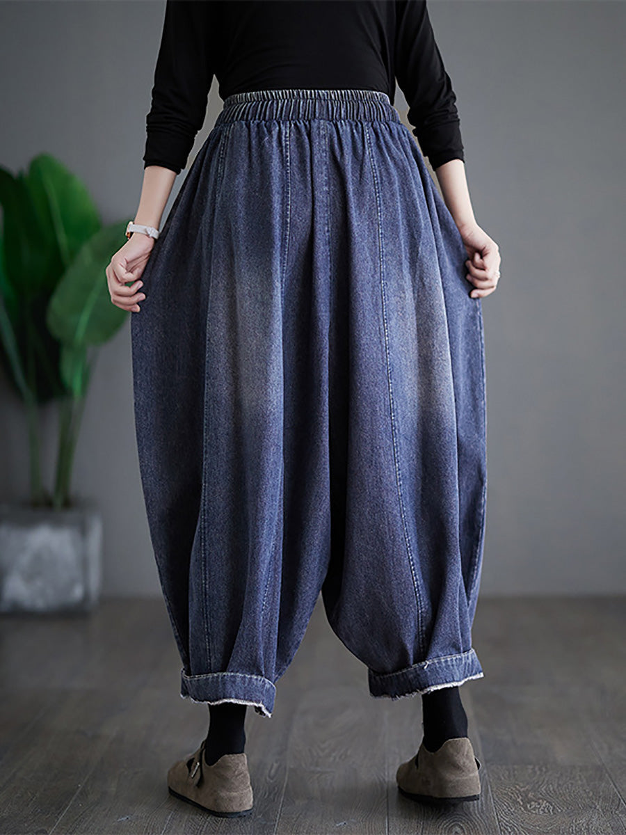 Women Summer Vintage Denim Patch Spliced Harem Pants FD031 ZMFS