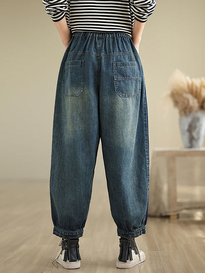 Women Casual Pockets Washed Denim Harem Pants AT1003 ZMFS