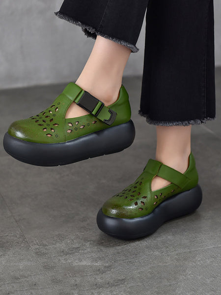 Out Hollow Casual Leather Women Genuine Shoes Summer Platform FashionChic