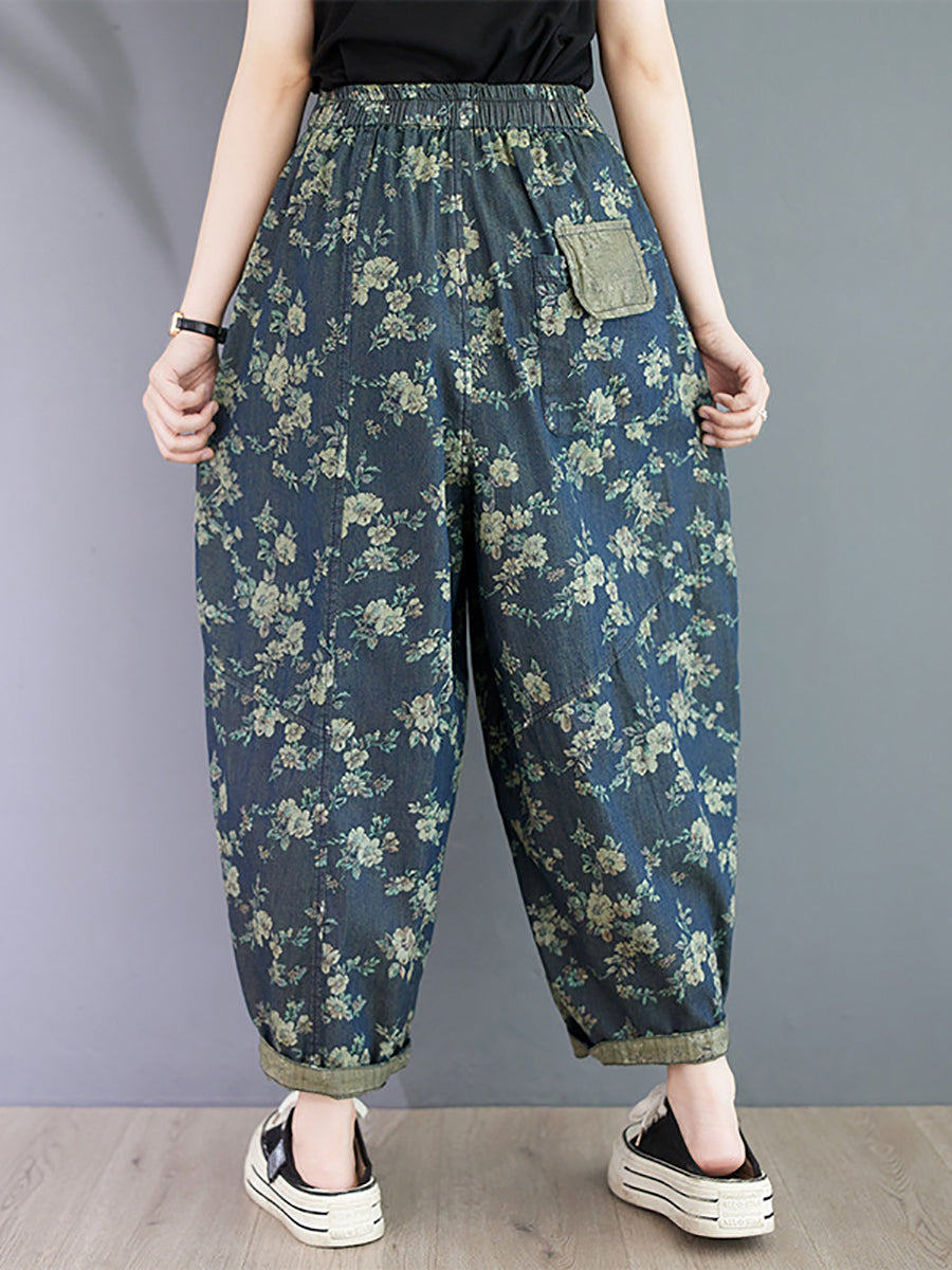 Women Summer Vintage Floral Spliced Harem Pants OO1023 BUYKUD