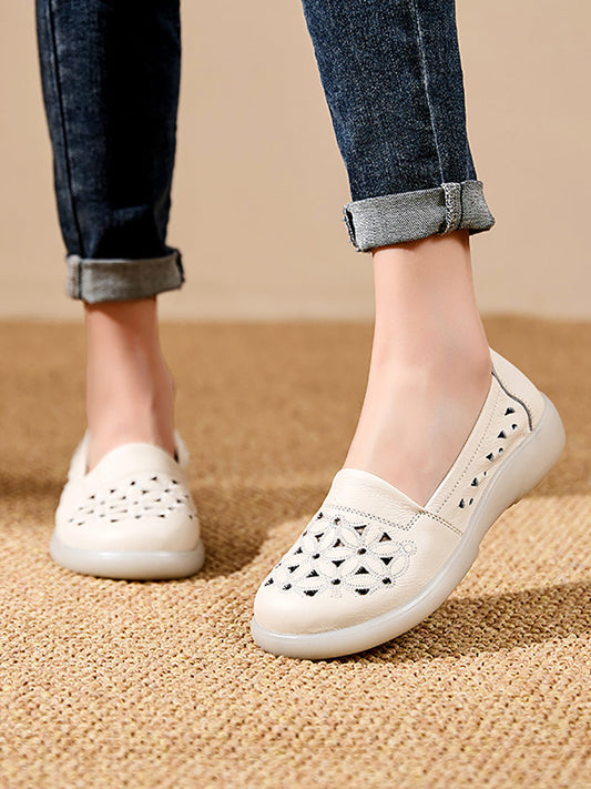 Leather Mid Shoes Flower Summer Women Soft Heel FashionChic
