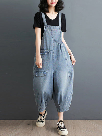 Women Summer Solid Casual Loose Denim Jumpsuits XX1050 Ada Fashion