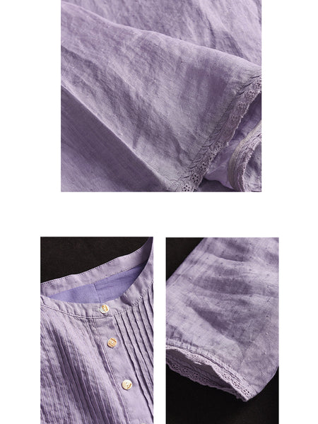 Women Summer Casual Solid Shirred Button Linen Dress HH019 LN