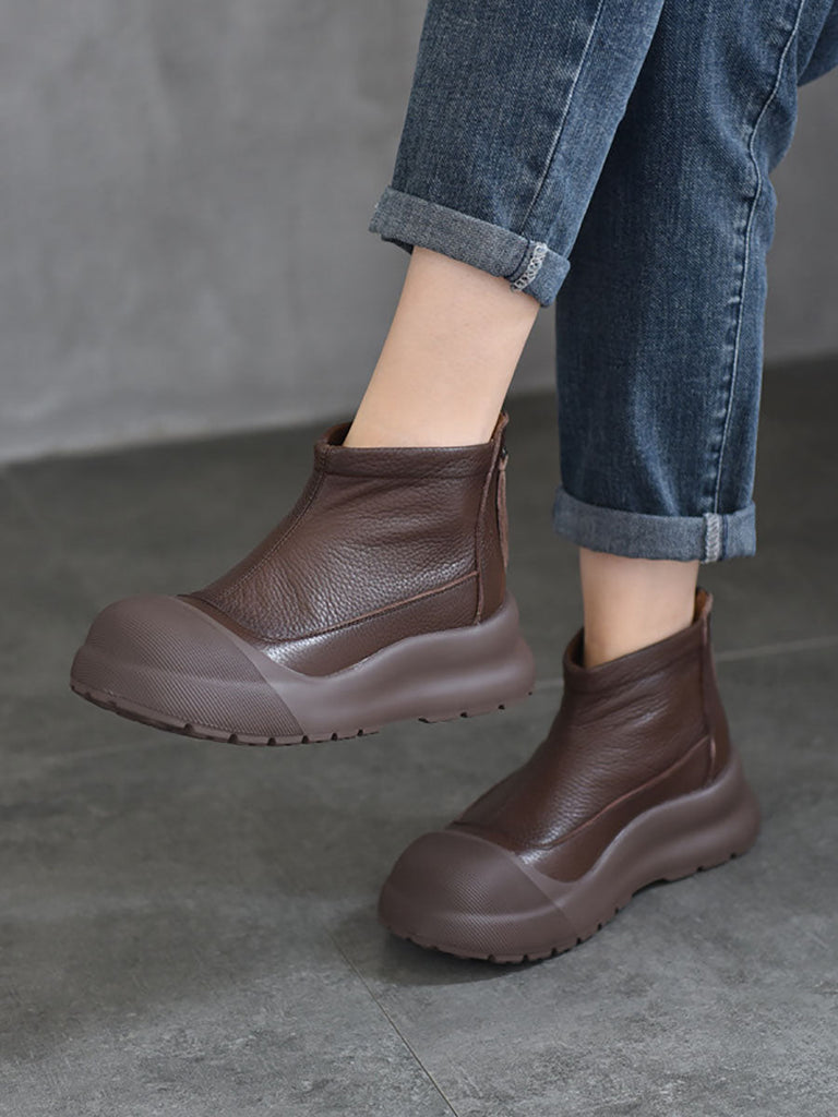 Women Autumn Genuine Leather Solid Platform Ankle Boots AV1007 Genistyle Shop