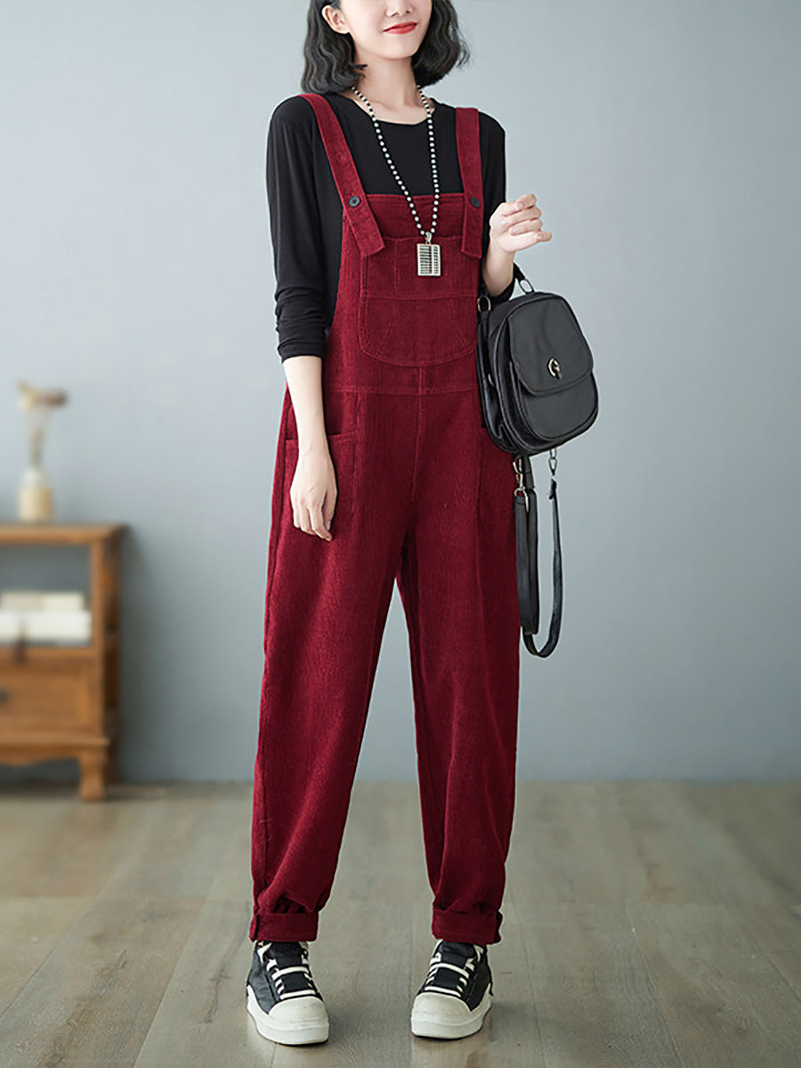 Women Casual Autumn Solid Corduroy Loose Jumpsuits AH1009 BUYKUD