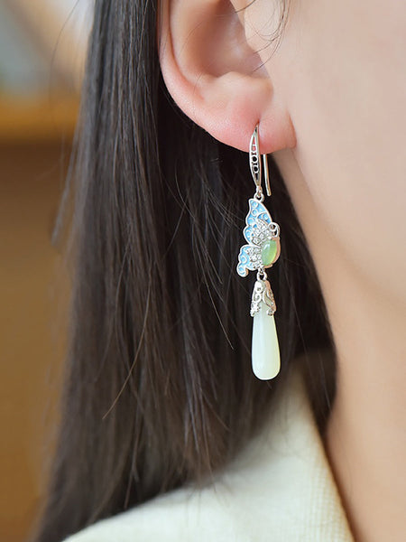 Butterfly Ethnic Enamel Earrings Women Jade S925Silver FashionChic