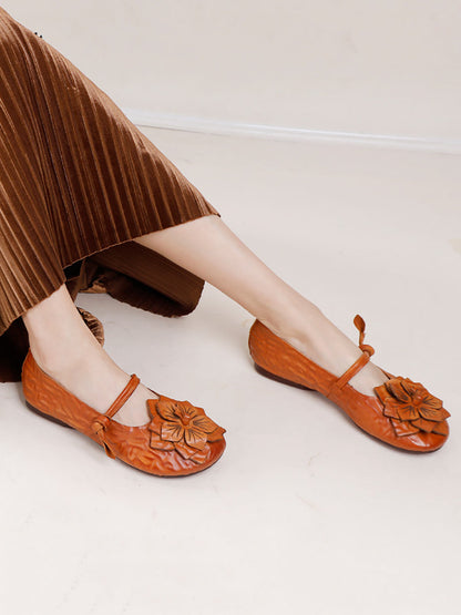 Women Summer Artsy Flower Leather Flat Shoes AA1005 Ada Fashion