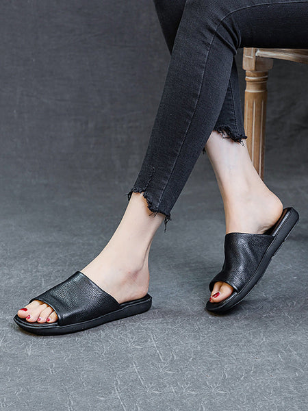 Women Summer Casual Solid Leather Flat Slippers FD052 TJPX