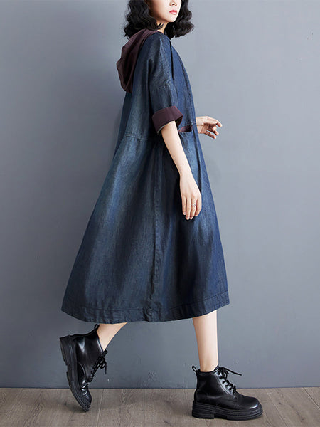 Women Summer Casual Spliced Denim Hooded Dress WE1034 Ada Fashion