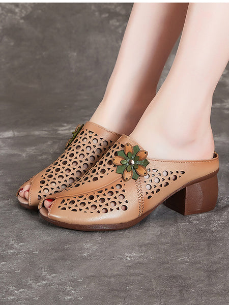 Women Summer Artsy Leather Cutout Flower Spliced Sandals OP1048 MXXZ