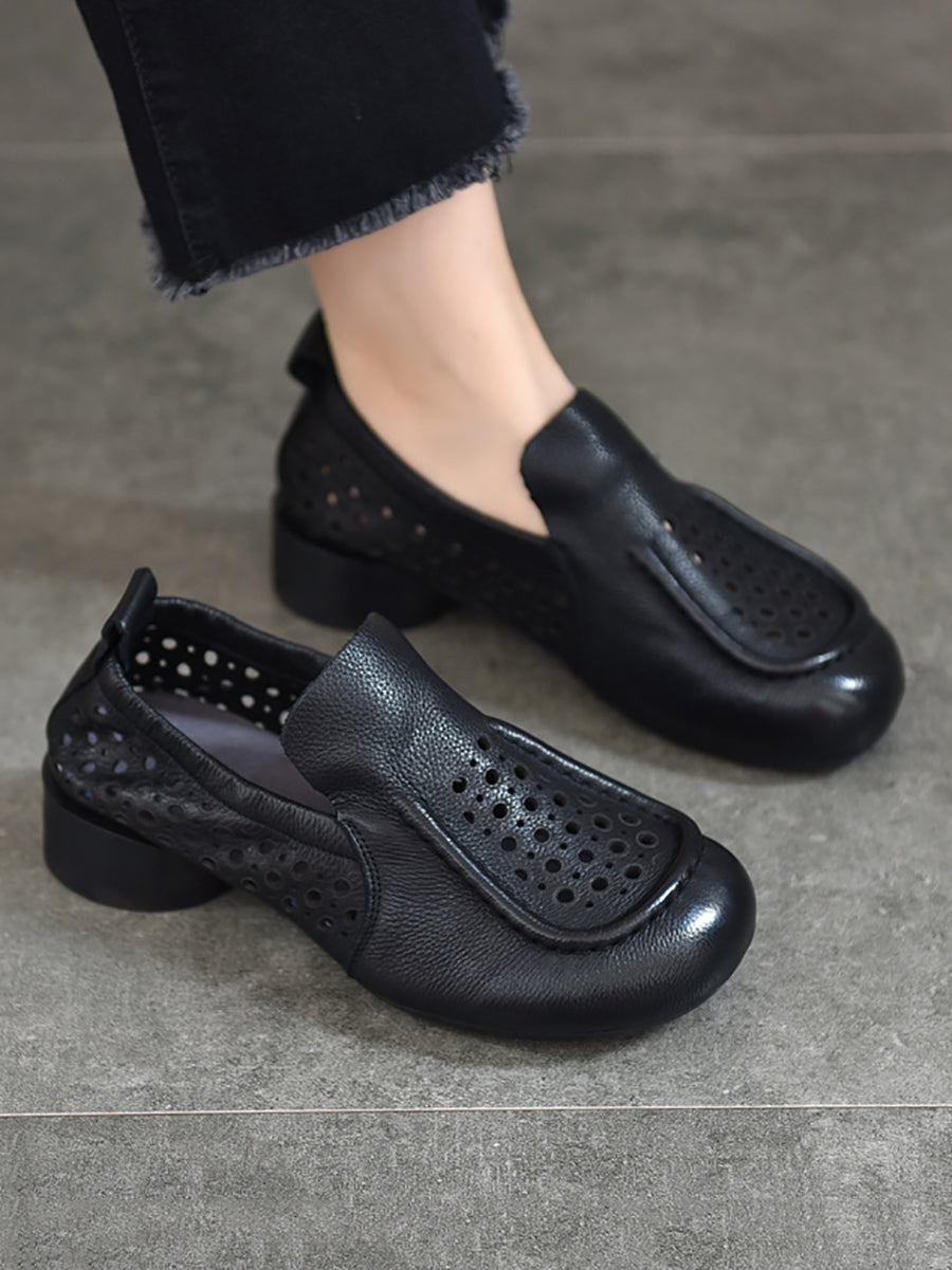 Women Summer Solid Casual Cutout Leather Low Heel Shoes KL1023 Ada Fashion