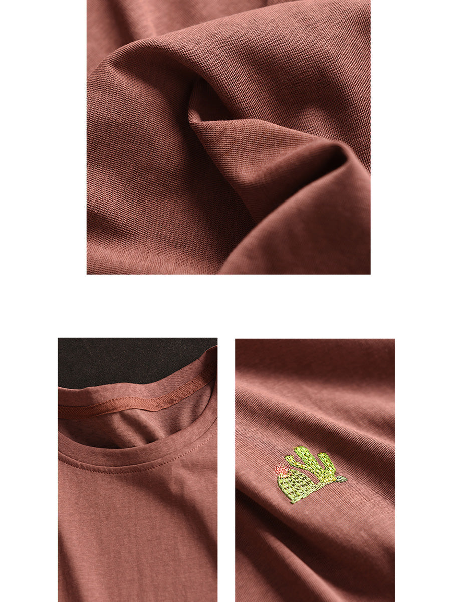 Women Summer Casual Solid Embroidery O-Neck Cotton Shirt CX060 JPFS