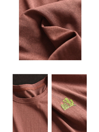 Women Summer Casual Solid Embroidery O-Neck Cotton Shirt CX060 JPFS