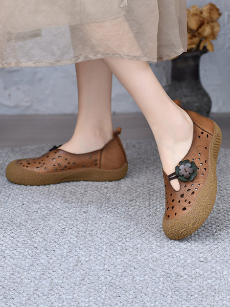 Leather Fashion Shoes Hollow Women Out Flower Flat FashionChic