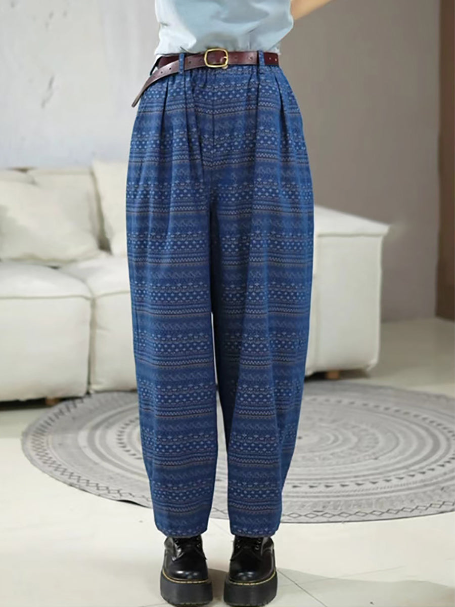 Women Summer Ethnic Print Straight-leg Loose Pants RR1025 BUYKUD