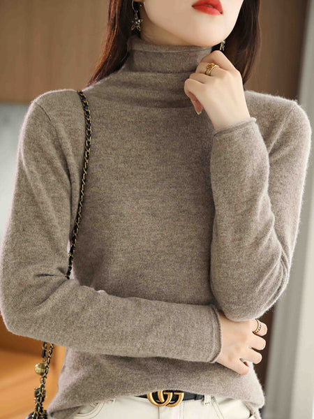 Women Autumn Turtleneck 100%Wool Solid Sweater BA1009 Genistyle Shop