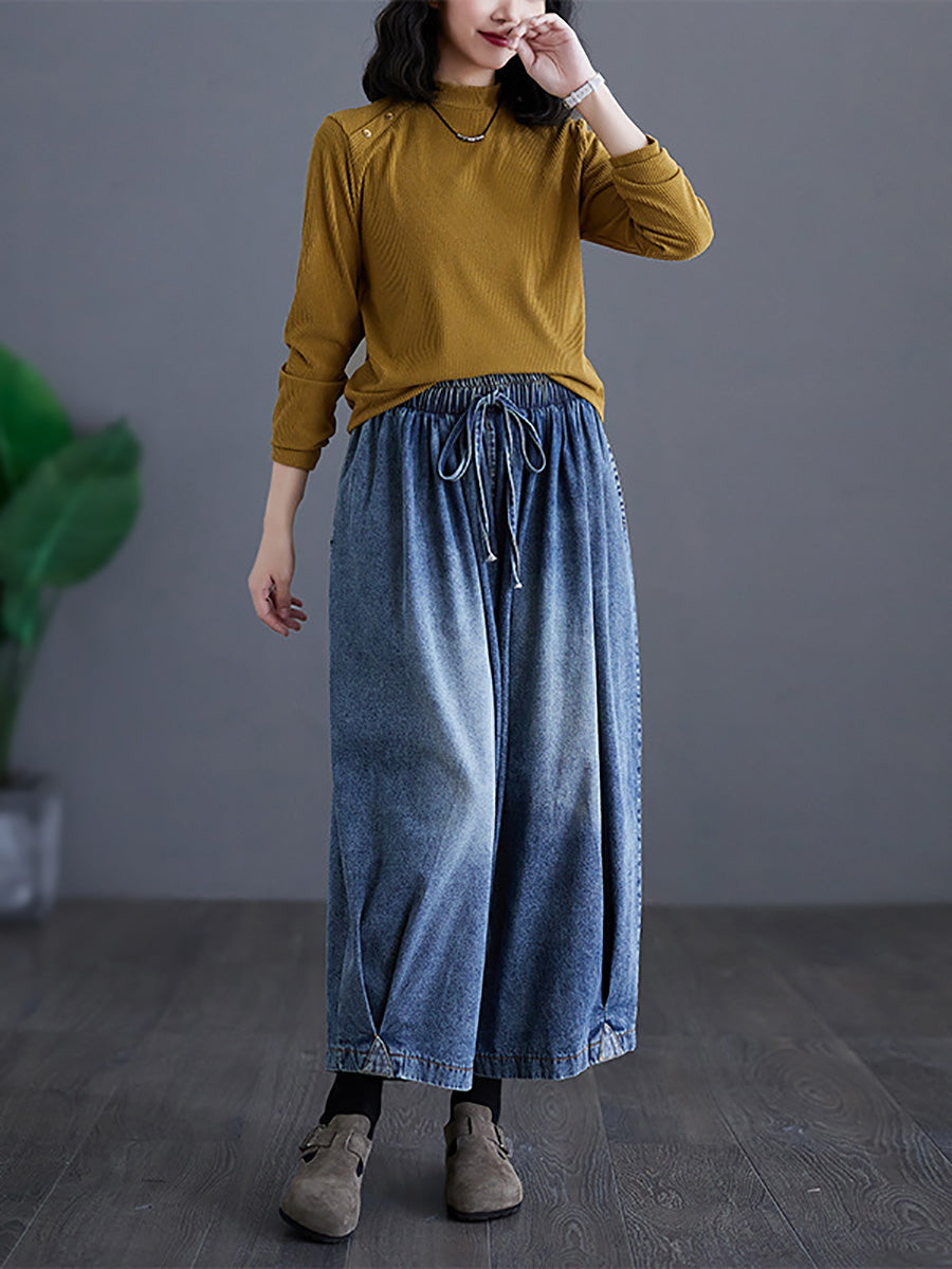 Women Summer Casual Washed Wide-leg Denim Pants CO1020 Ada Fashion