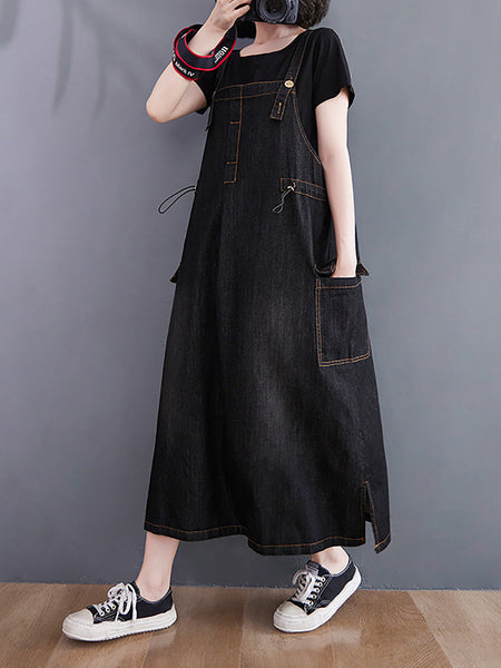 Women Summer Casual Solid Denim Vest Dress CO1021 Ada Fashion
