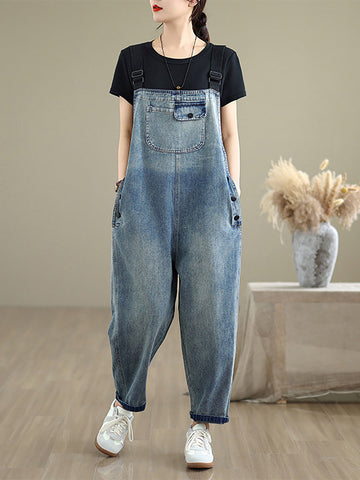 Denim Women Jumpsuits Loose Color Summer Casual Pure FashionChic
