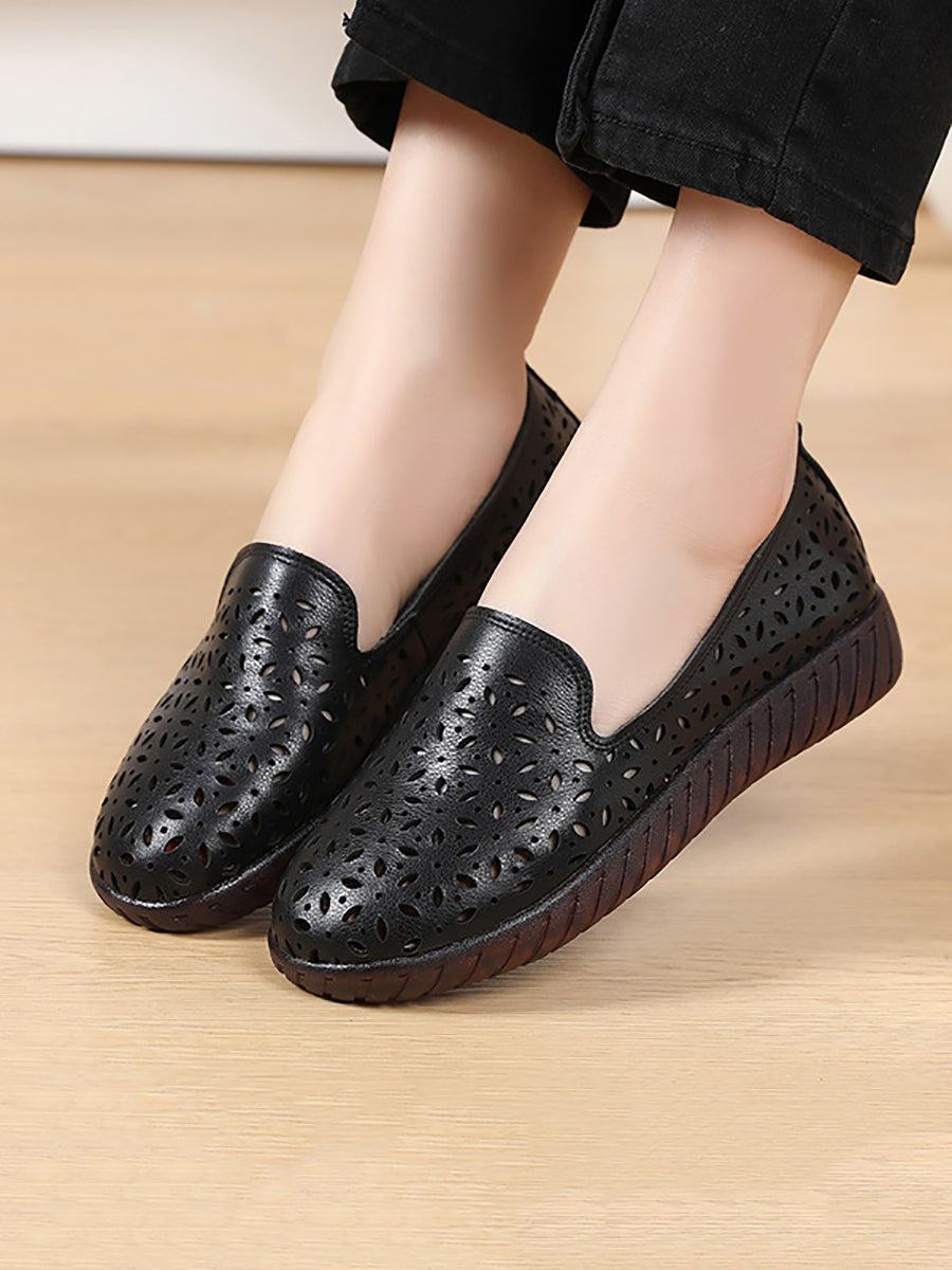 Women Summer Solid Leather Cutout Flat Soft Shoes UI1027 Ada Fashion