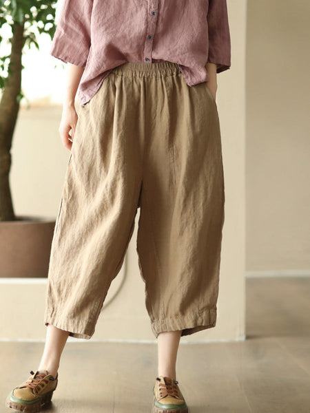 Women Summer Retro Solid Linen Loose Harem Pants FD009 ZMMM